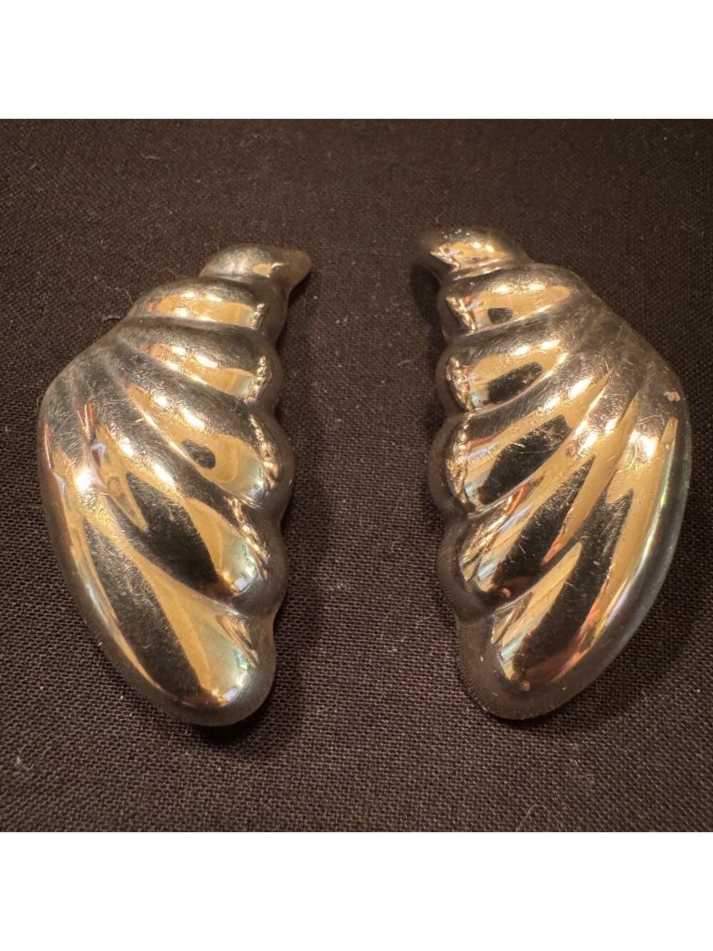 Sterling Silver 925 Puffed Clam Ridged Design Clip On Earrings Size 2" Length